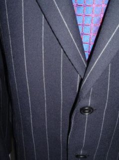 Huntsman England Navy Blue Chalk Stripe Wool Sportcoat Jacket 40 42