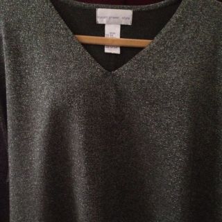 NWOT Susan Graver Style Silver Metallic V Neck Tunic Sweater Size 2X