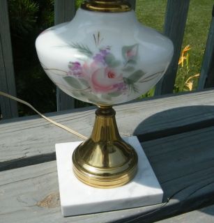 Vintage Tall Painted Rose Flower Hurricane Lamp Light