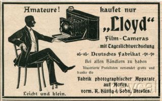 1901 Ad Lloyd Photo Camera R Huttig Sohn Dresden