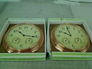  of 2 Acurite Copper Wall Clock w Thermometer and Hygrometers