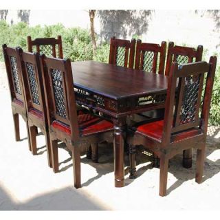 Solid Wood 9 pc Dining Room Table & Chair Set for 8 People Rustic