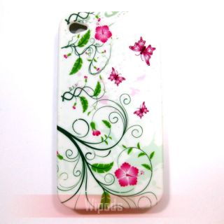 Green Flower Butterfly Silicone Case Cover Skin for Apple iPhone 4 4th