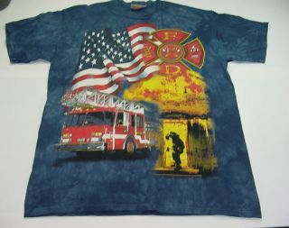 The Mountian Fire Fighter Department Engine Rescue USA America Flag T