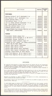 Iberia Airlines on Board Price List 1978 L K