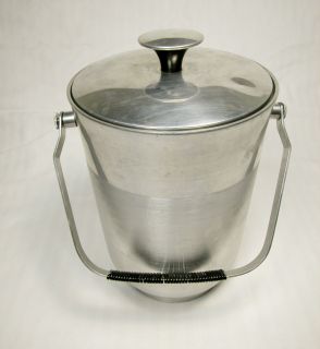 Vintage Brushed Aluminum Ice Bucket Bottle Cooler with Lid Handle from