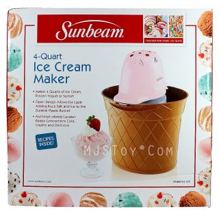 New Sunbeam 4 Quart Electric Homemade Ice Cream Frozen Yogurt or
