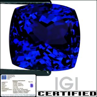IGI Certified 5 84 ct AAAA Natural DBlock Tanzanite Cushion Cut Bluish