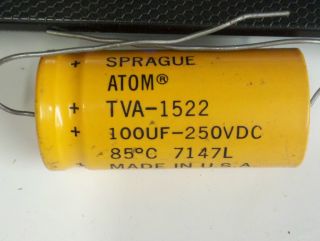 Sprague Capacitor Atom Lytic TVA 1522 100 uf 250 VDC Audio Ham Radio