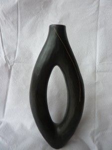 Japanese Tall Black Sculpture Ikebana Vase