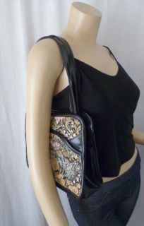 ILA of California 60s 70s Vintage Tapestry Purse Handbag Black Floral