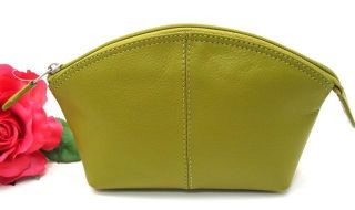 Ili Leather Cosmetic Bag Pouch Moss Green Makeup Bag New