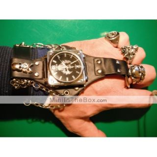 Military Black Leather Band Quartz Wrist Watch with Dismountable Case