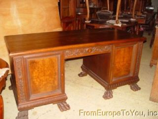 Carved German Oak Paw Foot Antique Desk 06BL098