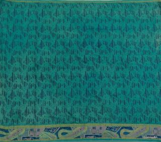 Vintage Sari Indian Art Silk Saree 5 Yard Print Fabric ZARI Border