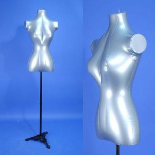 New HR096 F Silver Female Inflatable Mannequin Torso with Stand