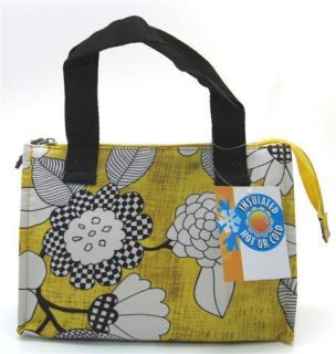 INSULATED LUNCH BAG ~ LUNCH TOTE YELLOW & BLACK FLORAL ~ MEDIUM TOTE