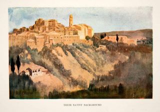 1927 Color Print Innes Meo Native Background Cityscape Landscape