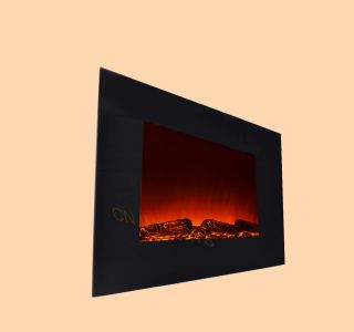  Flat Tempered Glass Panel Electric Fireplace Heater with Logs C510EL