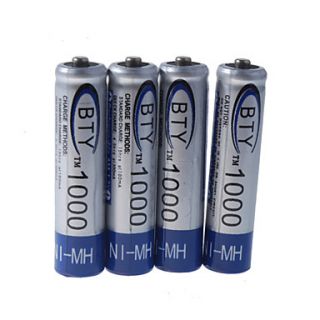 EUR € 2.57   BTY 1000mAh Ni MH oplaadbare AAA batterijen (4 pack