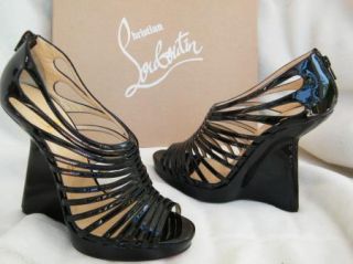 Christian Louboutin Shoes Heels Disqueen 120mm Black Strappy Wedge