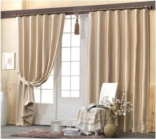 HN001 Pastel Thermal Insulated Blackout Curtains Beige Sz 150x90