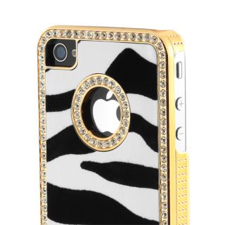 New Apple iPhone 4 4S Luxury Zebra Rhinestone Hard Shell Case Black