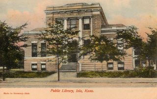 Post Card Vintage Public Library Iola Kansas Made in Germany