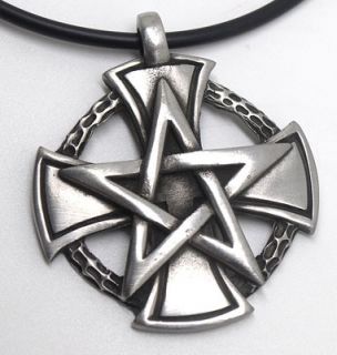 Iron Cross Pentacle Pentagram Star Talisman Silver Pewter Pendant