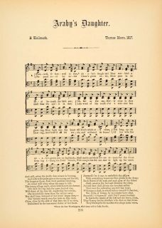 1894 Arabys Daughter Song Irish Sheet Music T Moore Original Historic