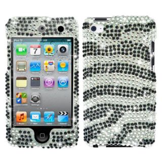  iPod Touch 4 4G Hard Case Snap On Cover Silver Zebra Bling Accessory