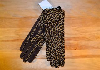 Isotoner Stretch Classics Leopard Fleece Lined Winter Gloves Suede