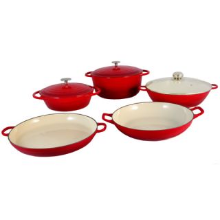 Le Chef 8 Piece Light Enamel Cast Iron Red Cookware Set on Sale