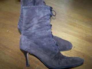 ISAAC MIZRAHI VTG. BROWN SUEDE LACE UP FRONT SIDE ZIP UP GRANNY BOOTS