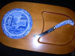 Spode Blue Italian Wooden Cheese Board Knife RARE