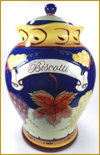 COLORFUL LARGE ITALIAN BISCOTTI CERAMIC COOKIE JAR, MINT COND. VERY