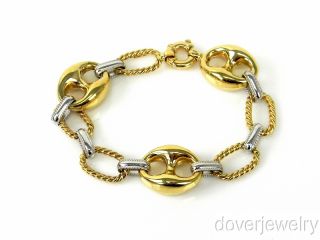 Italian Designer 14k Gold Large Linked Two Tone Bracelet
