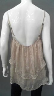 Isabel Lu Embroidered Tired Cami Ladies Womens M Blouse Top Beige