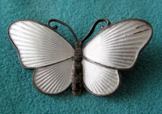 IVAR HOLT Norway Sterling Silver White Enamel Butterfly Brooch Pin