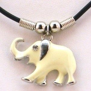 New Elephant Color Ivory Pendant Black Rope Necklace Gift Boxed Fast