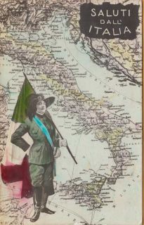 Italy Great Map PC of Italy and Girl Carrying Italian Flag 1914