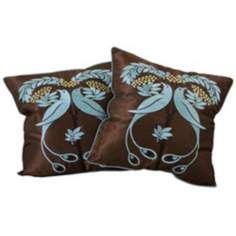 set of 2 blue bird embroidered 18 square throw pillows