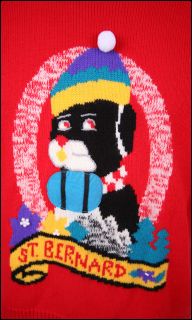 Vtg Ugly Xmas Sweater St Bernard Rainbow Hat Brandy Barrel Winner XL