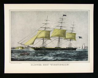 Currier Ives Print Clipper SHIP Nightingale Tall Sailing SHIP Maritime