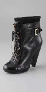 Charlotte Ronson Agna Lace Up Booties with Sweater Trim