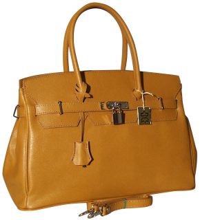 Genuine Italian Leather Hand Bag Satchel Purse Tote Light Brown 936