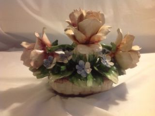 Vintage Italian Capodimonte Fine Porcelain Rose Flower Centerpiece