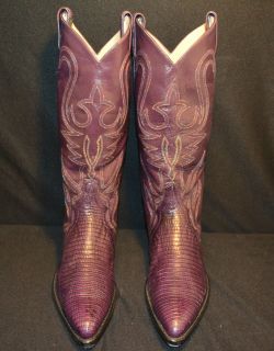 Pair Larry Mahan Womens Boots Red Snake Purple Lizzard