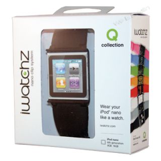 New iWatchz Q Wrist Watch Case for iPod Nano 6g Black Wristwatch Strap