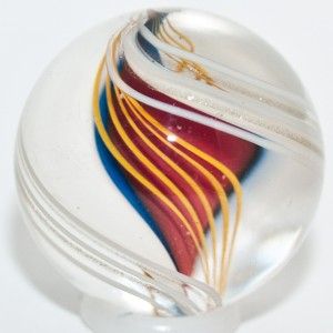 Glass Marble Rolf Wald Ribbon Corky and Yellow Latticinio